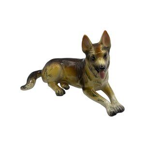 Vintage Porcelain Ceramic German Shepherd Dog Figurine Tongue Out Realistic‎